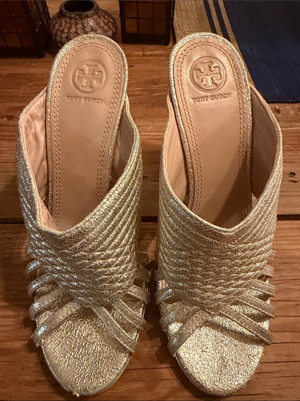 Tory Burch Metallic Gold Braided Slip-On Mules